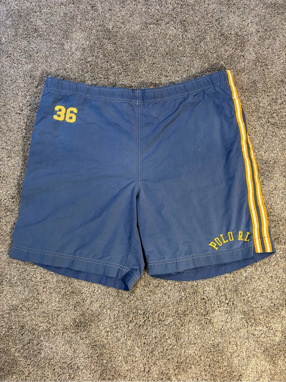 Vintage Polo Sport Ralph Lauren Swim Trunks Striped Blue Yellow Drawstring Large